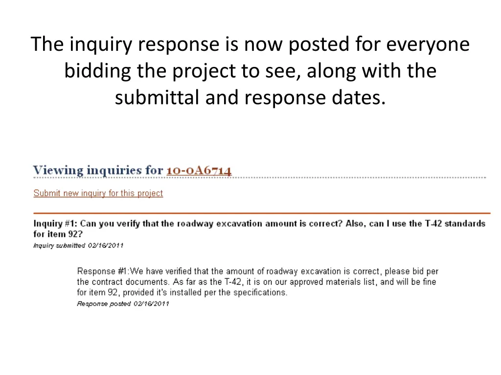 the inquiry response is now posted for everyone