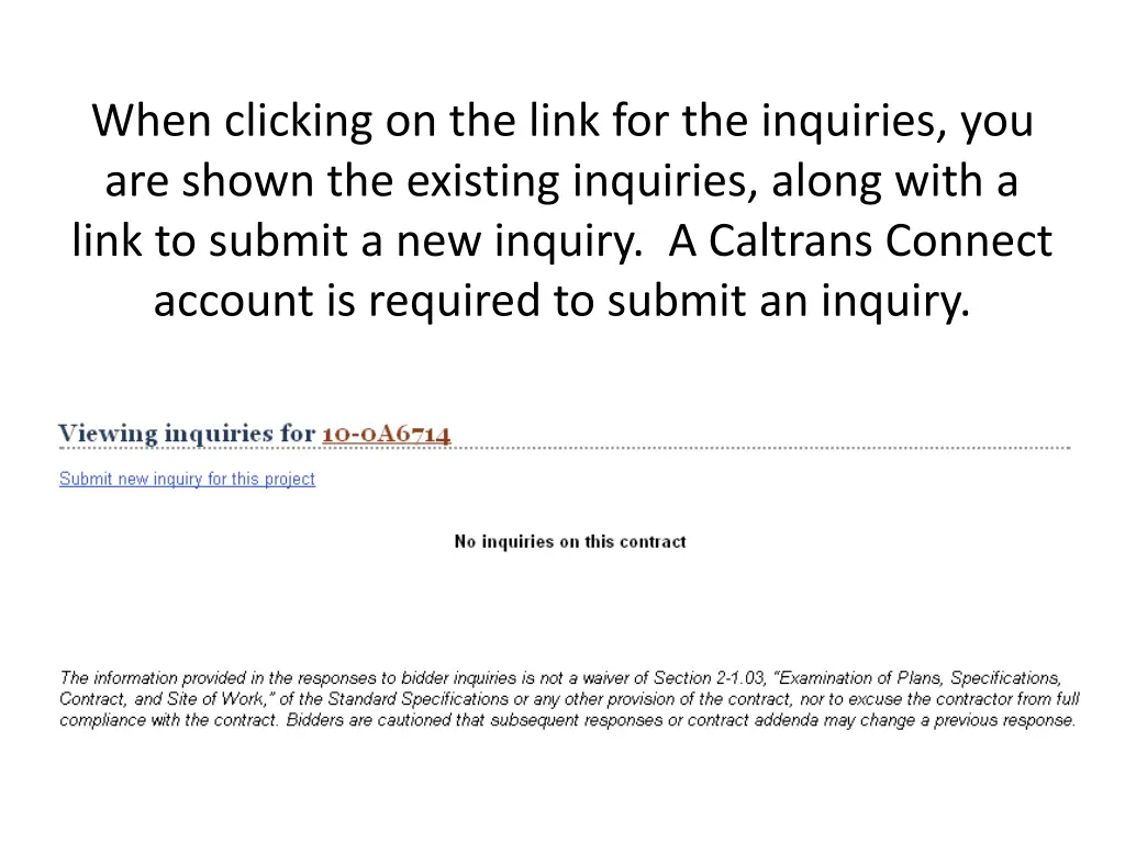 when clicking on the link for the inquiries
