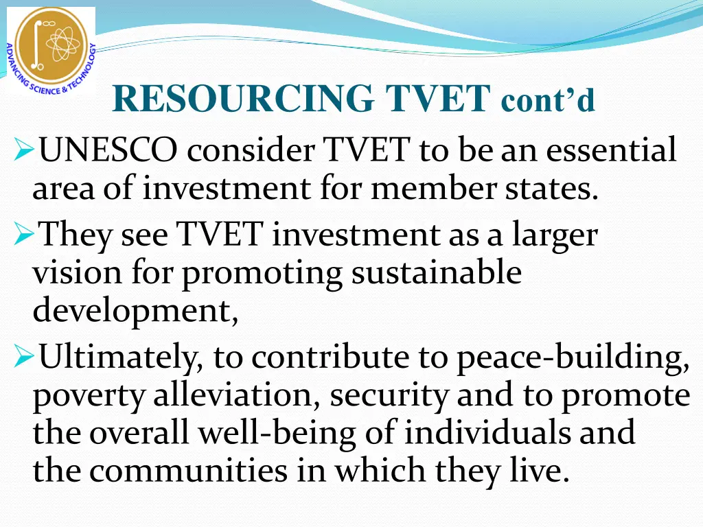resourcing tvet cont d unesco consider tvet