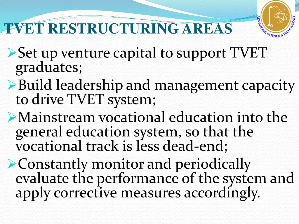 tvet restructuring areas