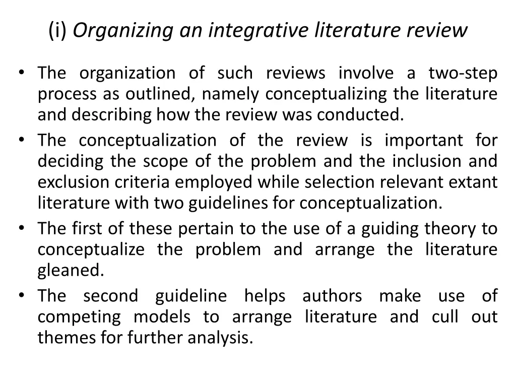 i organizing an integrative literature review