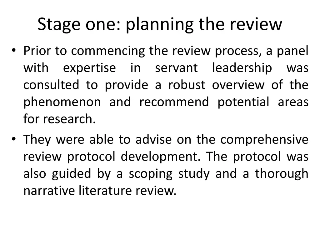 stage one planning the review