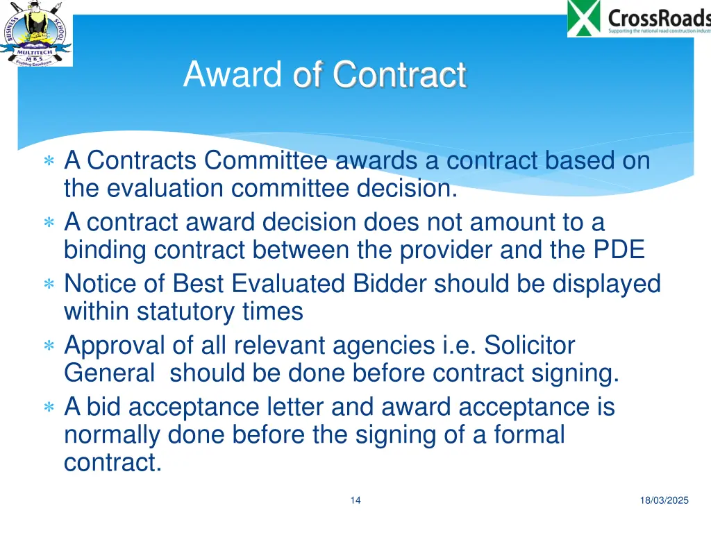 award of contract