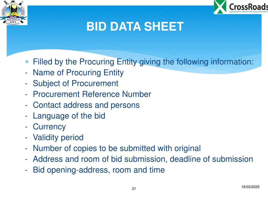 bid data sheet