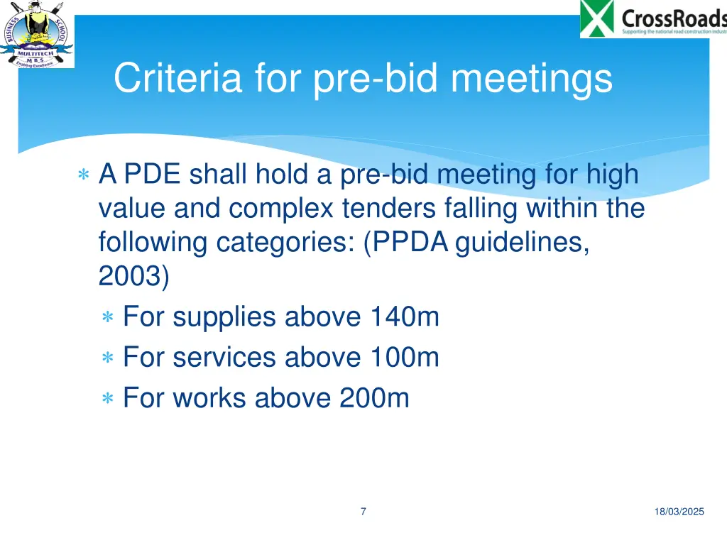criteria for pre bid meetings