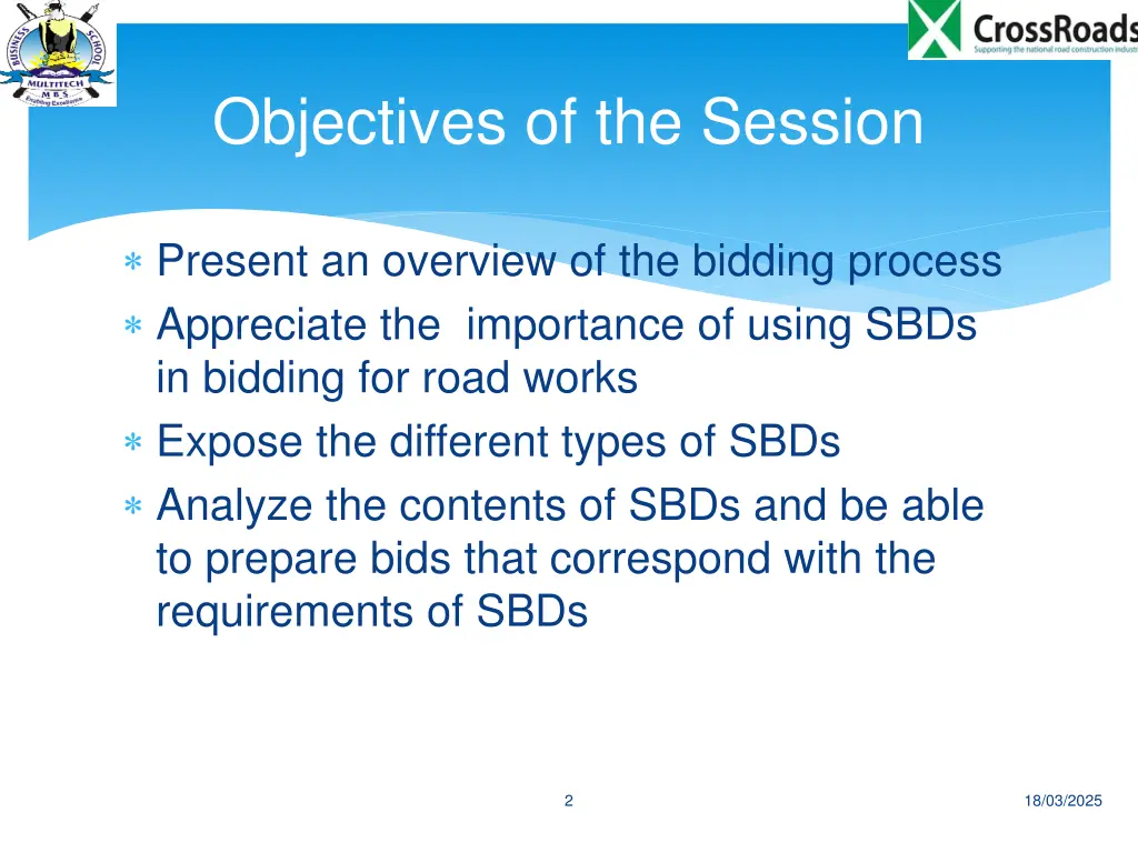 objectives of the session