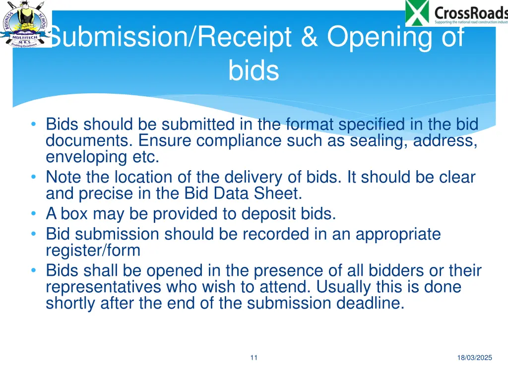 submission receipt opening of bids
