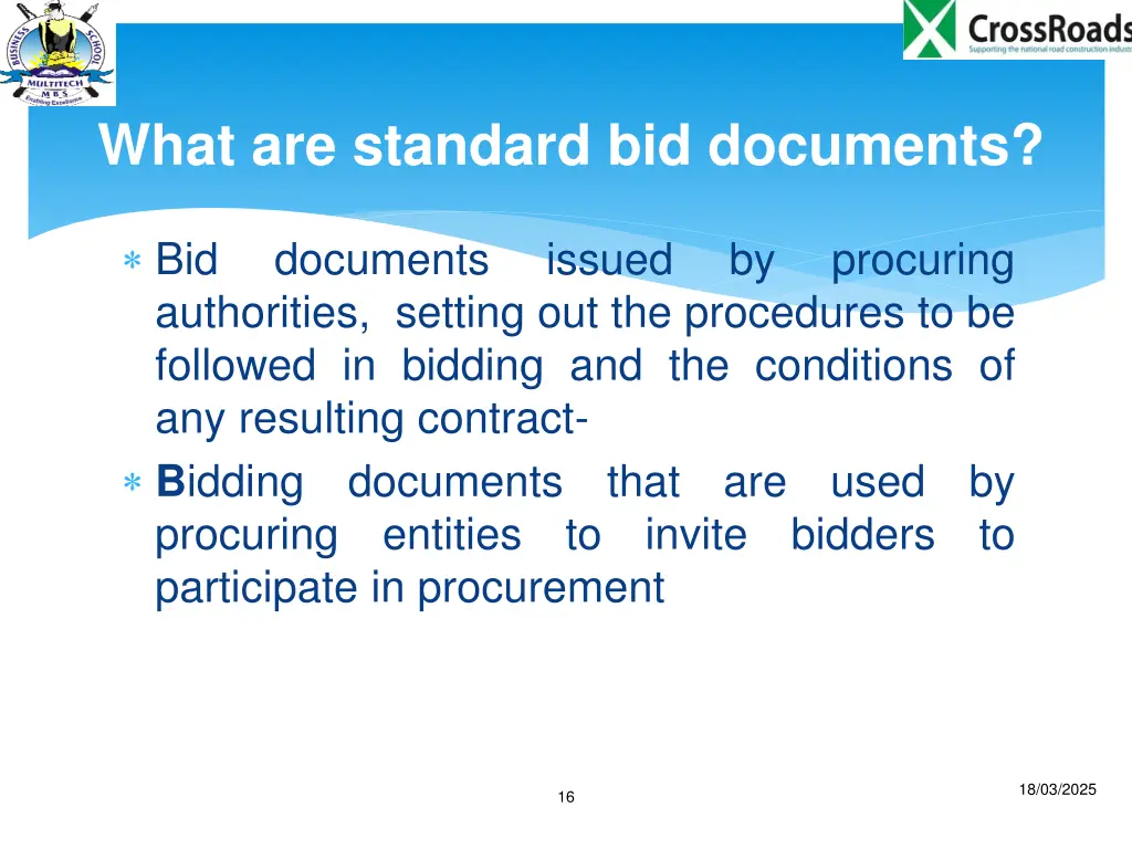 what are standard bid documents