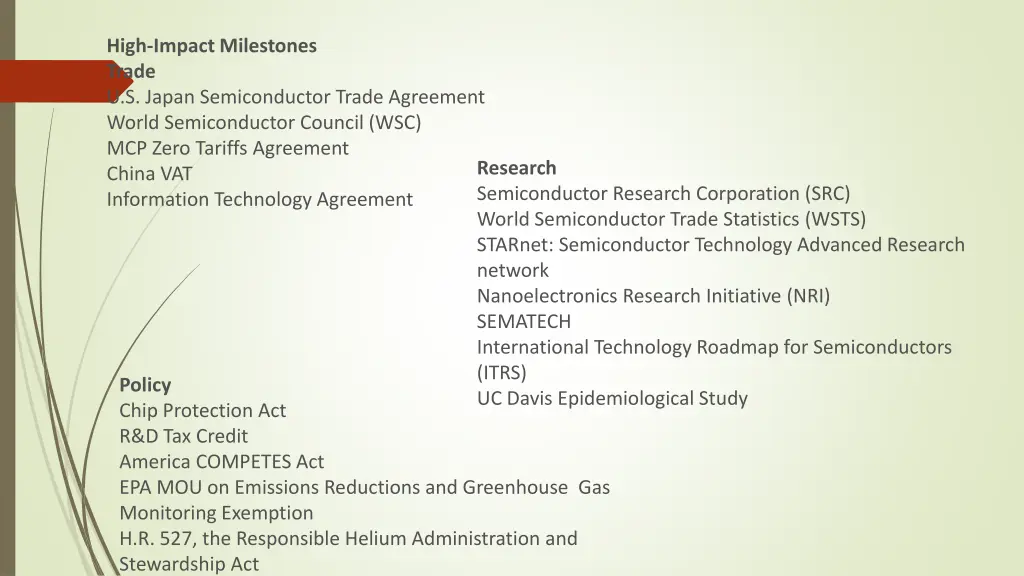 high impact milestones trade u s japan
