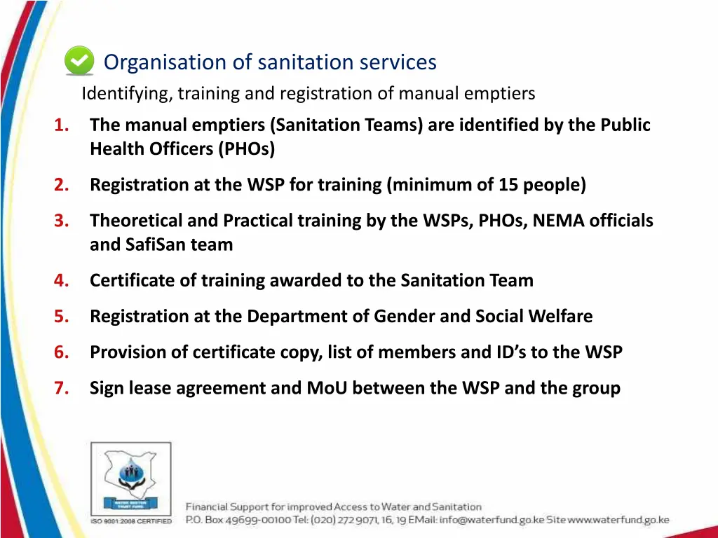 organisation of sanitation services identifying