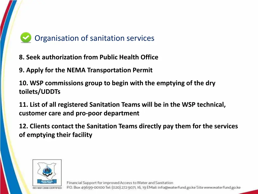 organisation of sanitation services