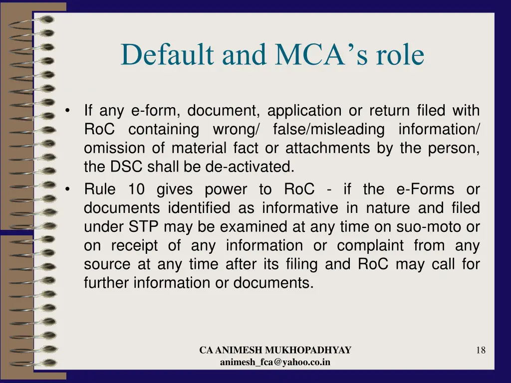 default and mca s role
