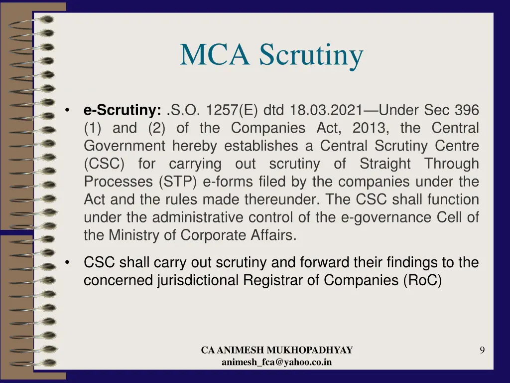 mca scrutiny
