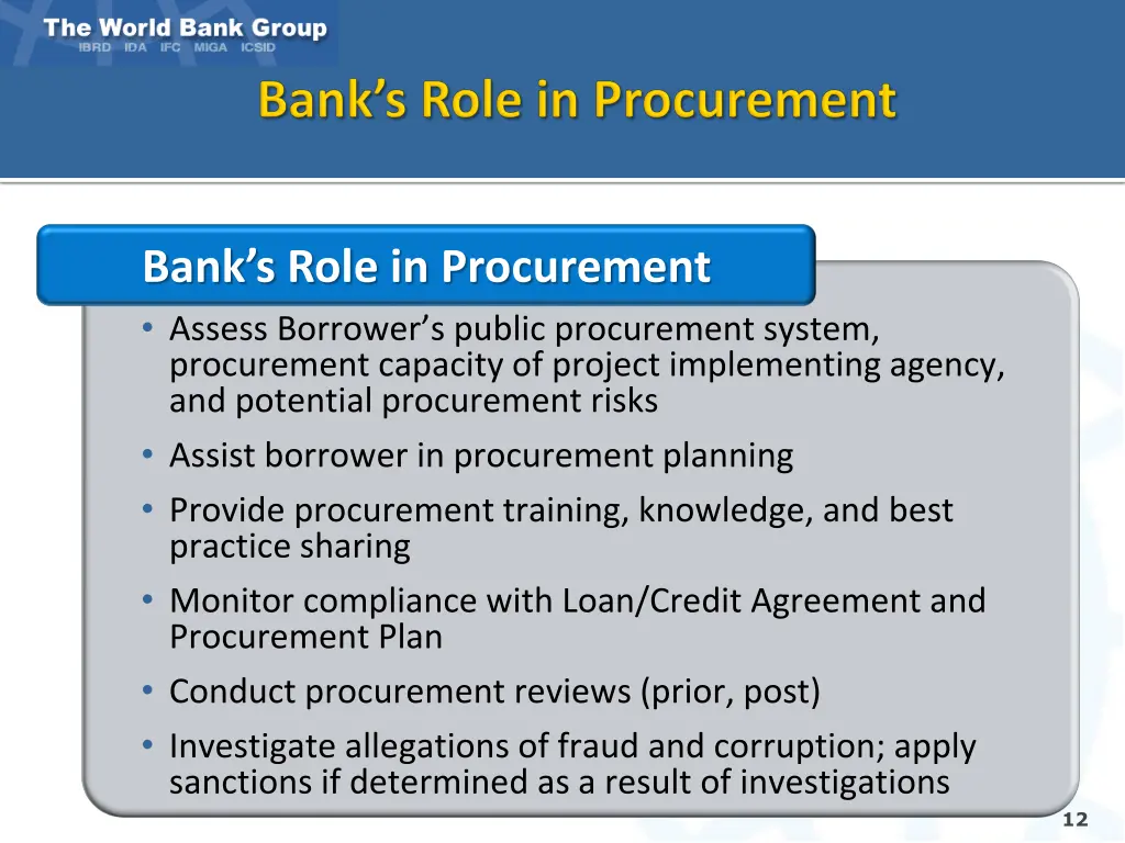 bank s role in procurement