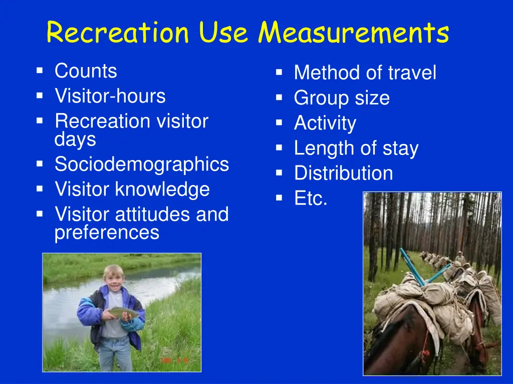 recreation use measurements counts visitor hours