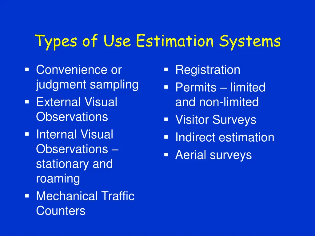 types of use estimation systems