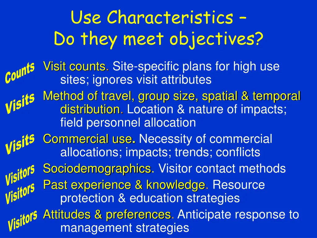 use characteristics do they meet objectives