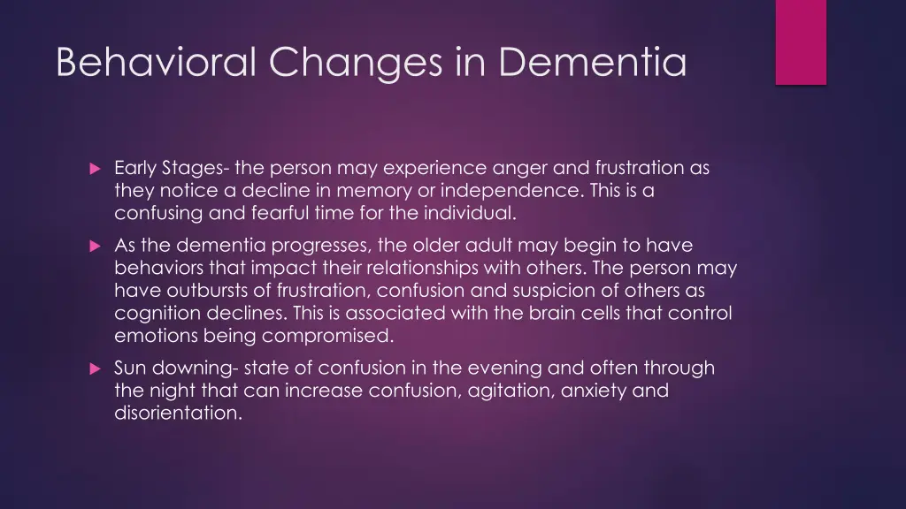 behavioral changes in dementia
