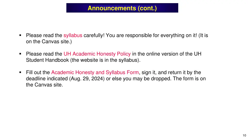 announcements cont