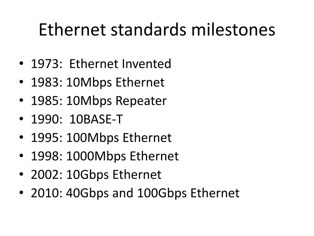 ethernet standards milestones