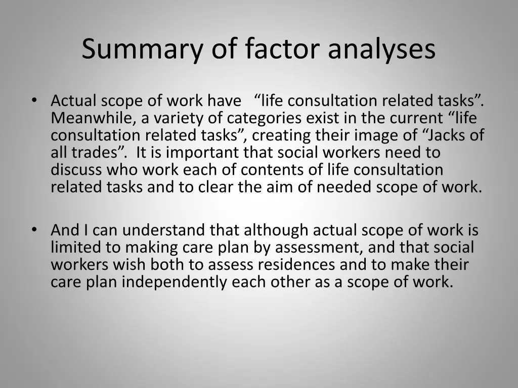 summary of factor analyses