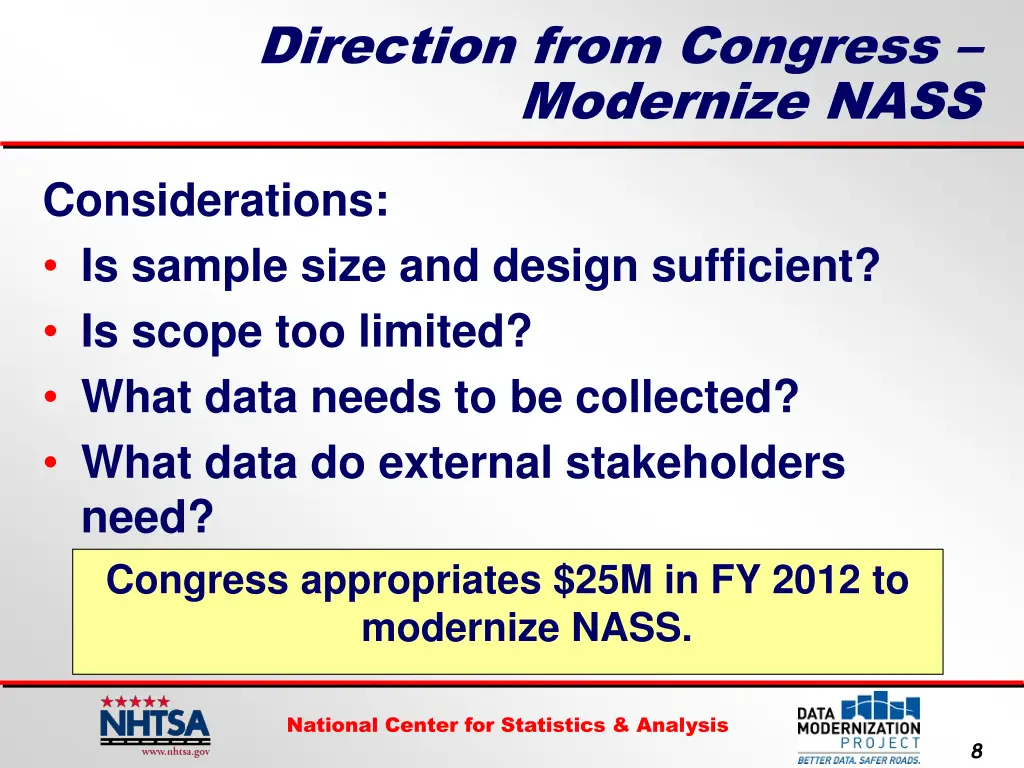 direction from congress modernize nass