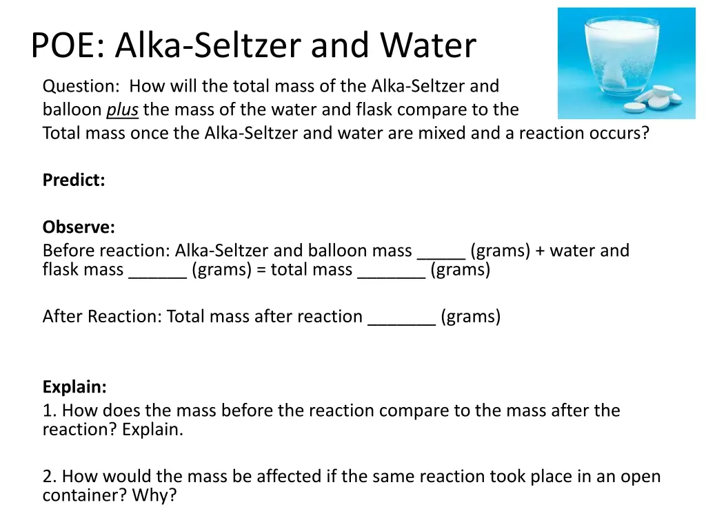 poe alka seltzer and water