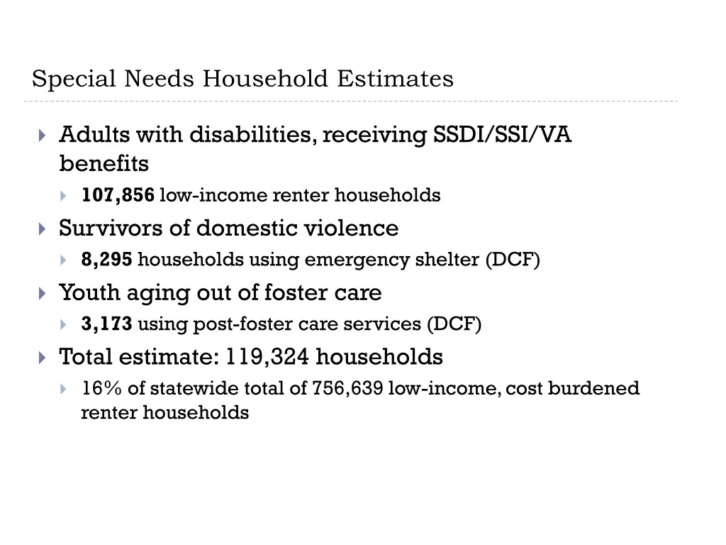 special needs household estimates