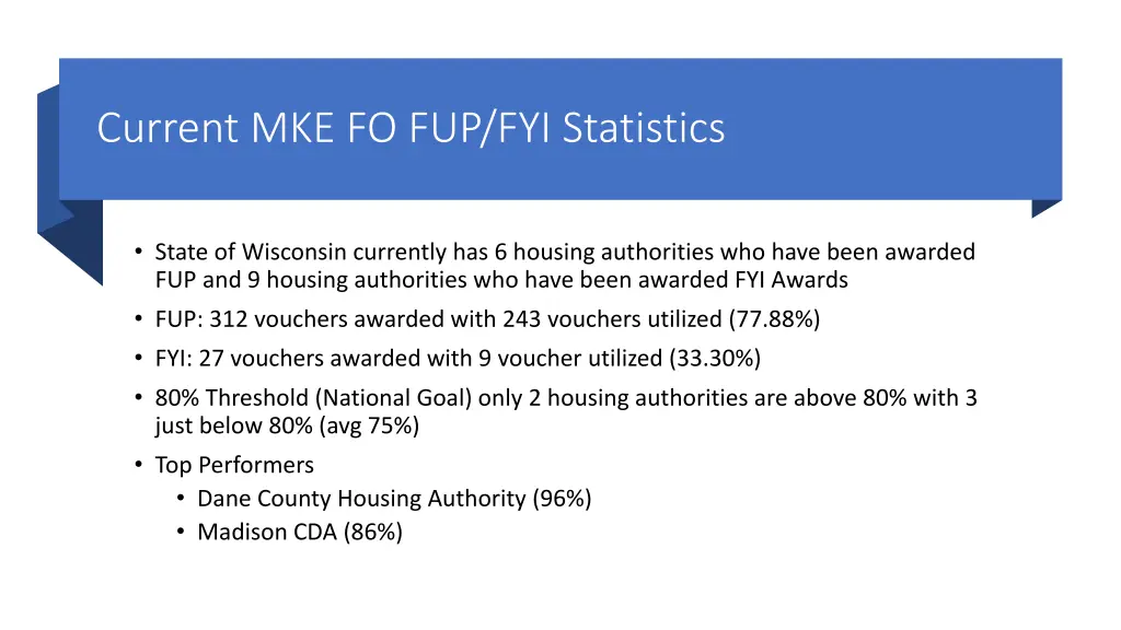 current mke fo fup fyi statistics