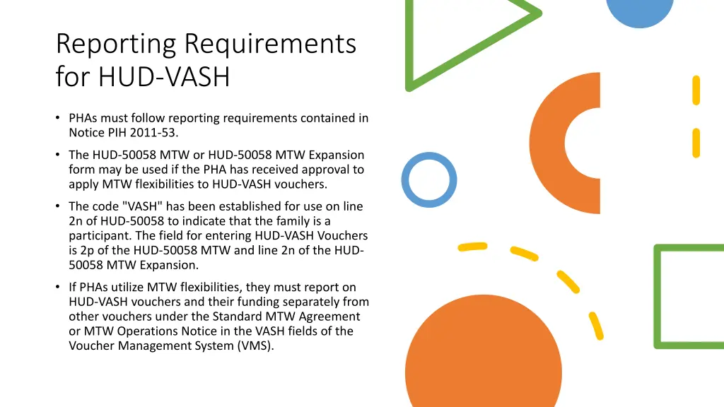 reporting requirements for hud vash