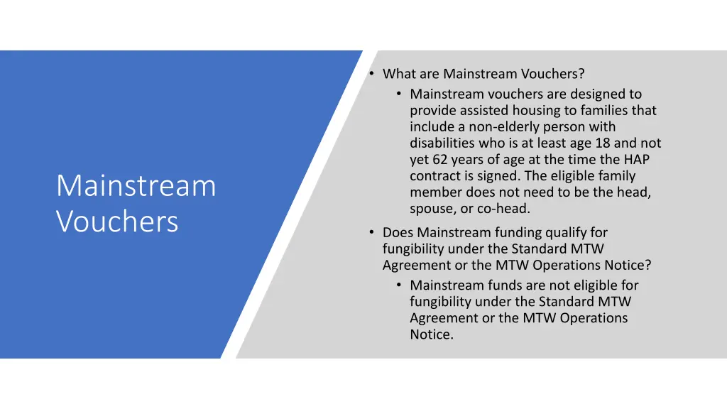 what are mainstream vouchers mainstream vouchers
