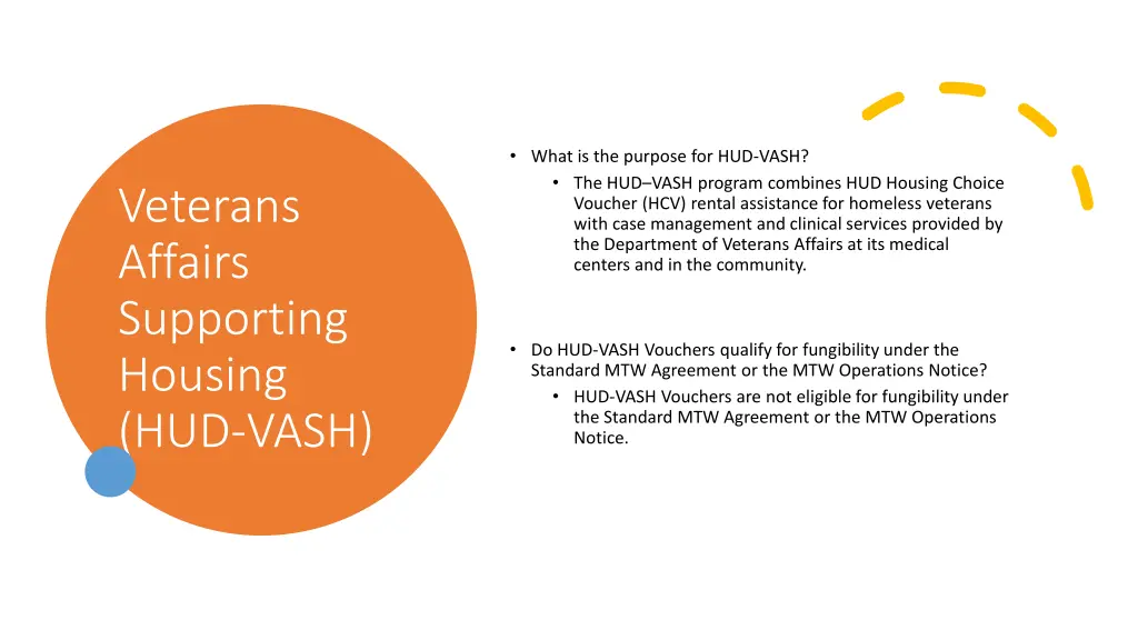 what is the purpose for hud vash the hud vash