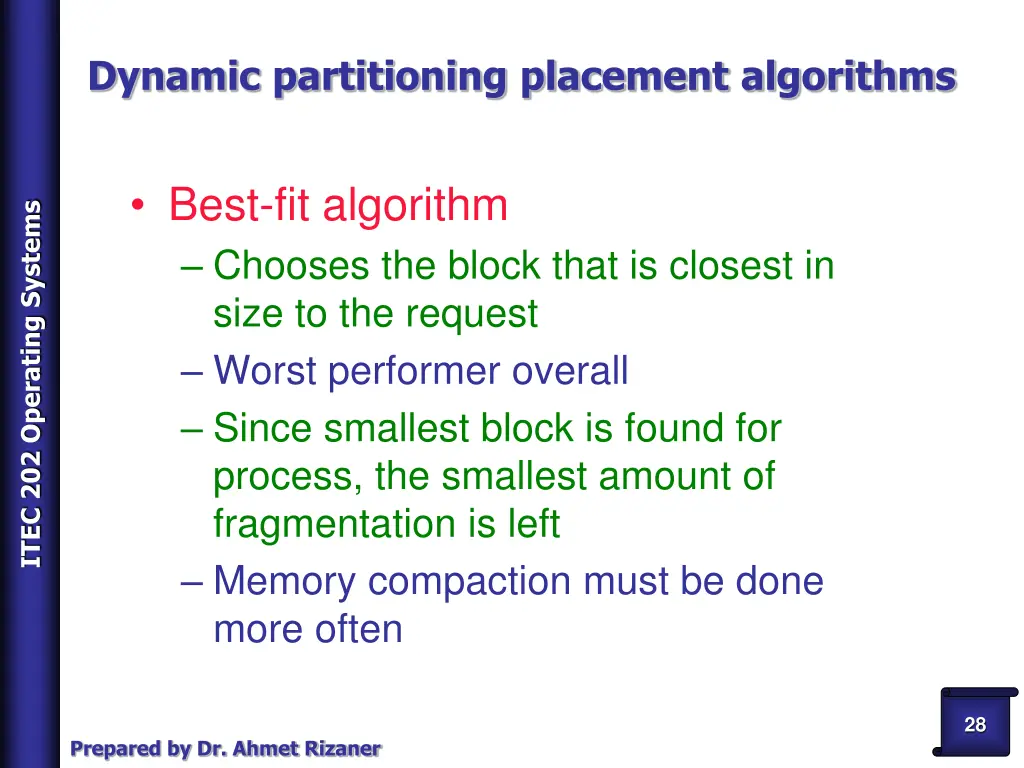 dynamic partitioning placement algorithms 1