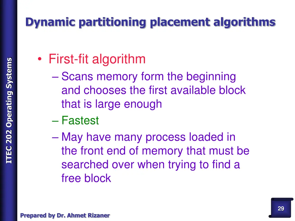 dynamic partitioning placement algorithms 2