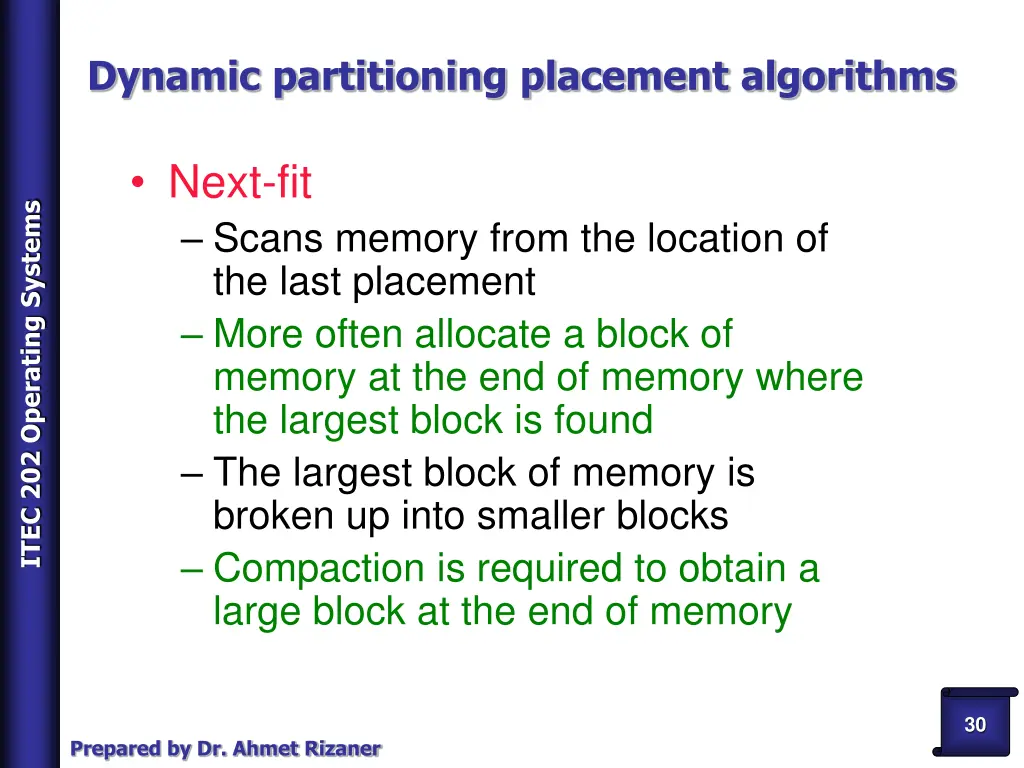 dynamic partitioning placement algorithms 3