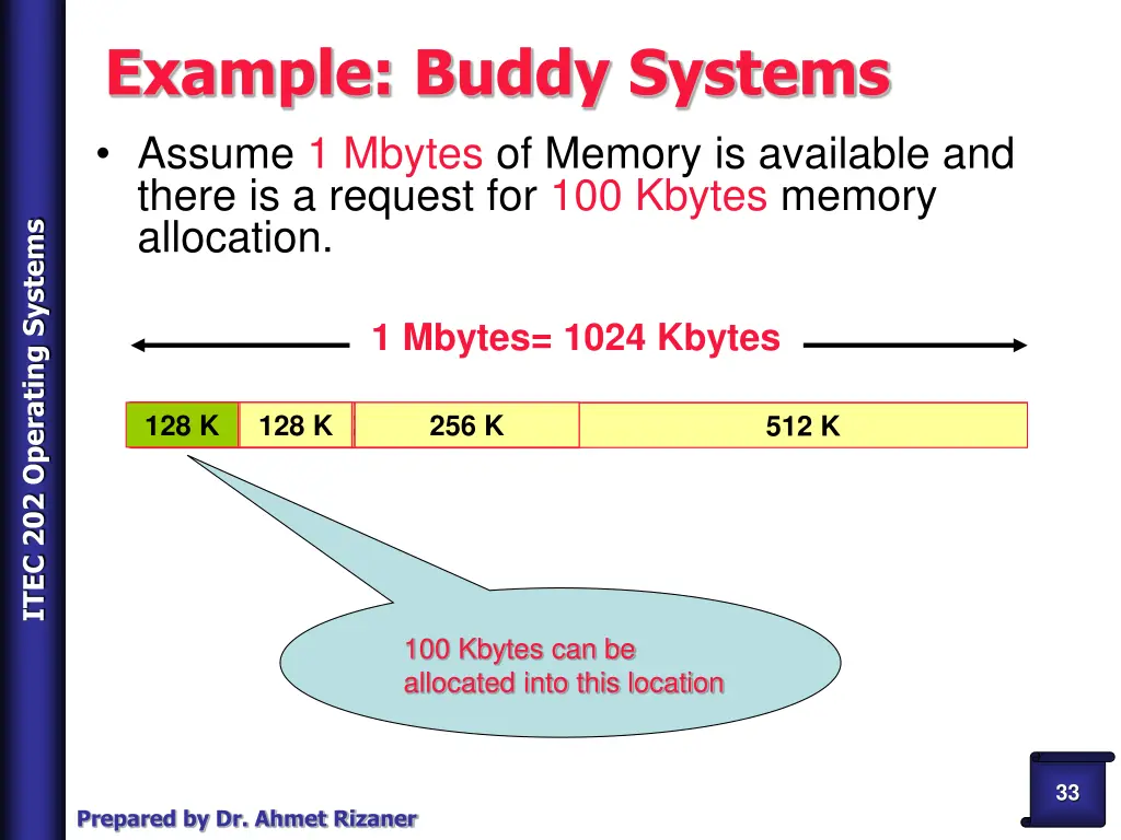 example buddy systems assume 1 mbytes of memory