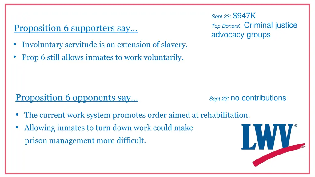 sept 23 947k top donors criminal justice advocacy