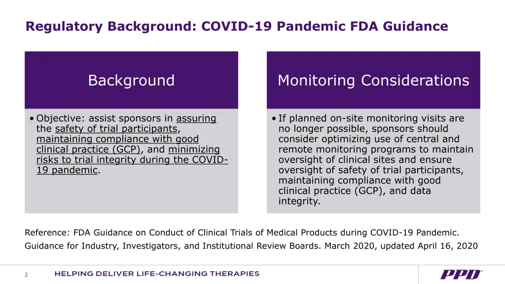 regulatory background covid 19 pandemic