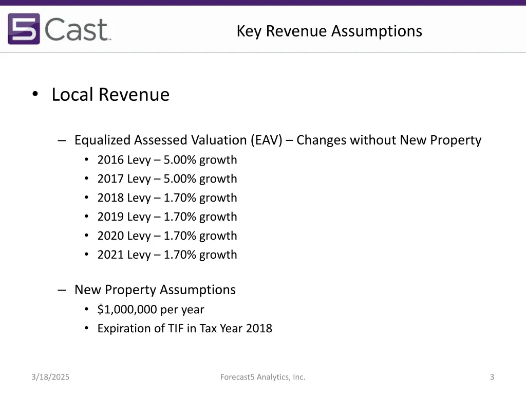 key revenue assumptions