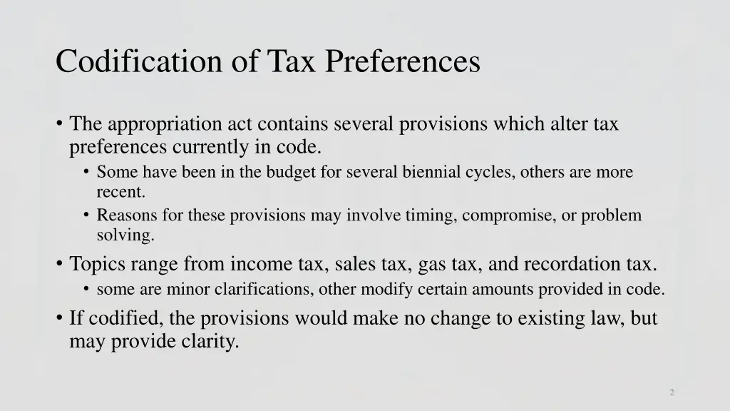 codification of tax preferences 1