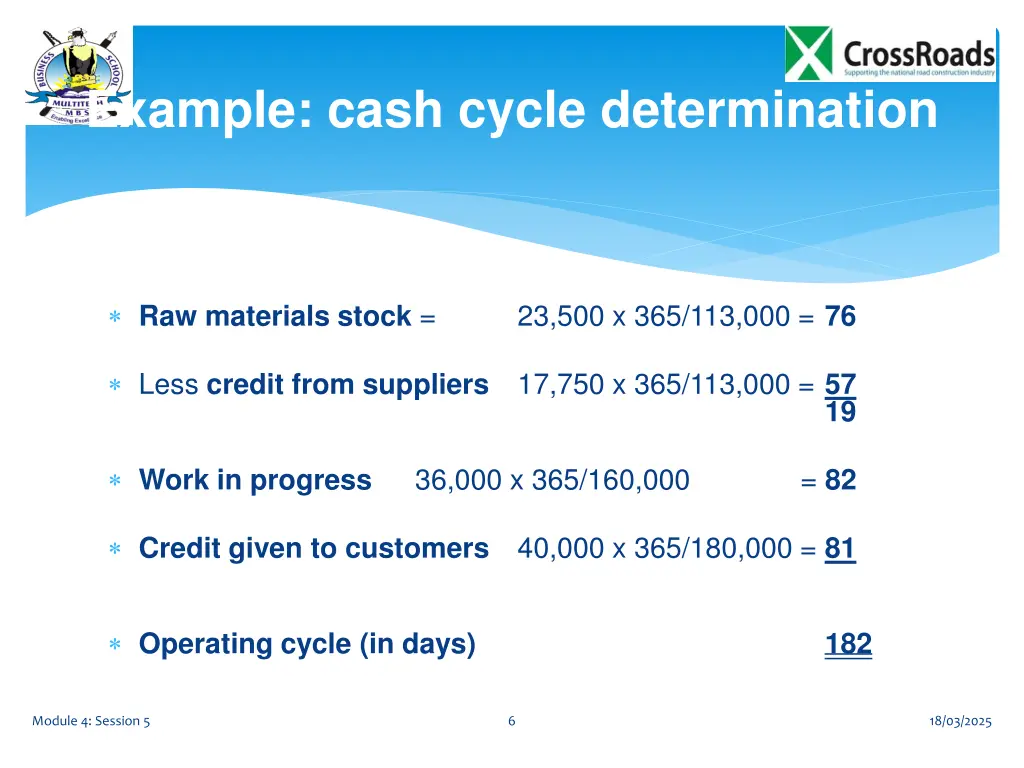 example cash cycle determination