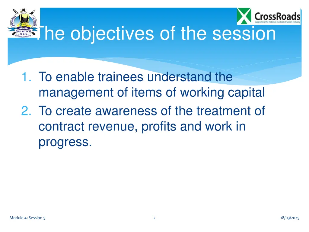 the objectives of the session