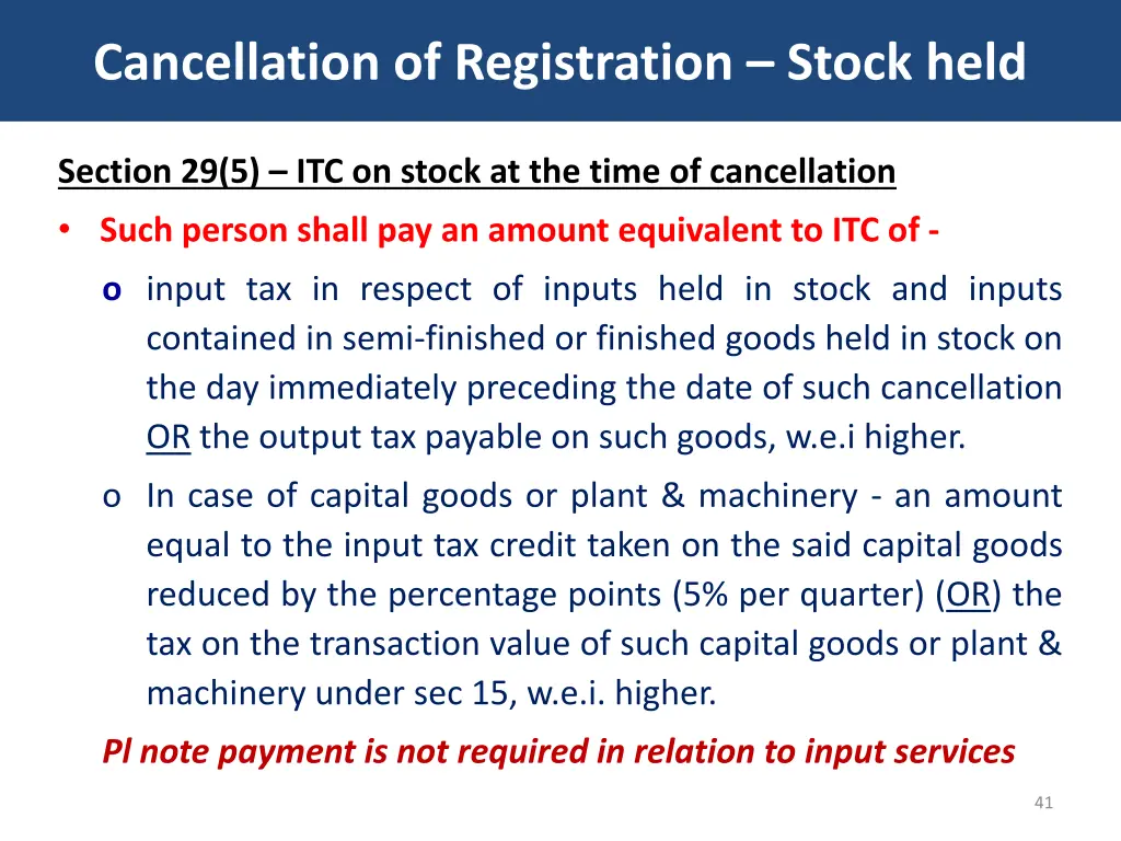 cancellation of registration stock held