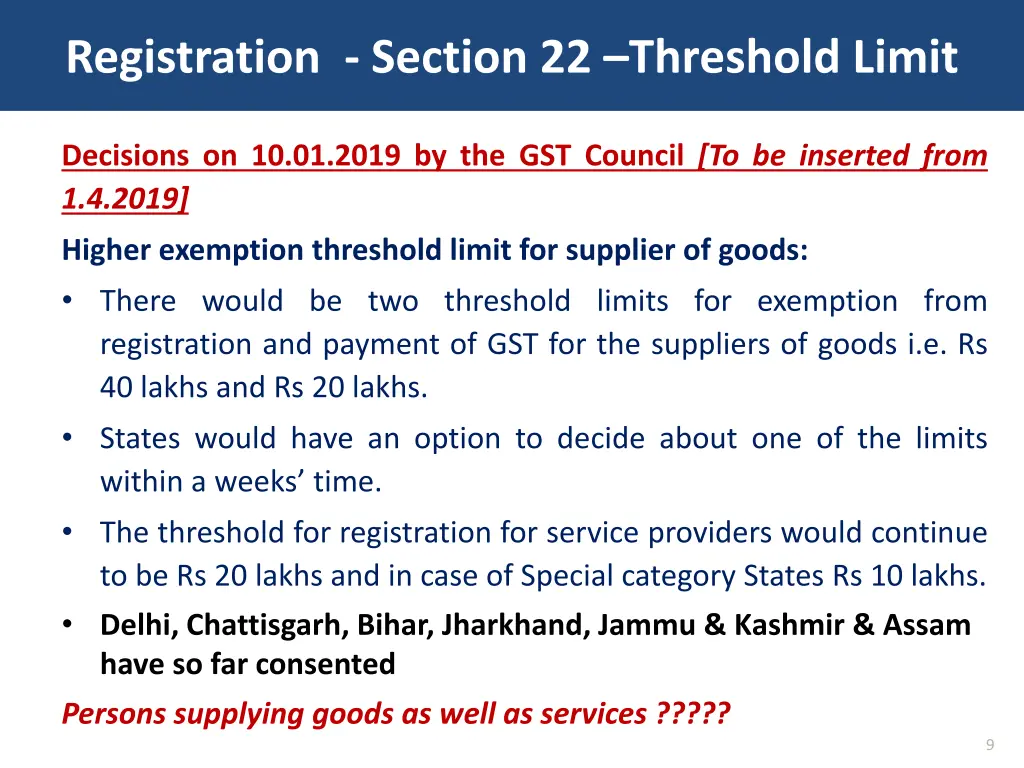 registration section 22 threshold limit 2