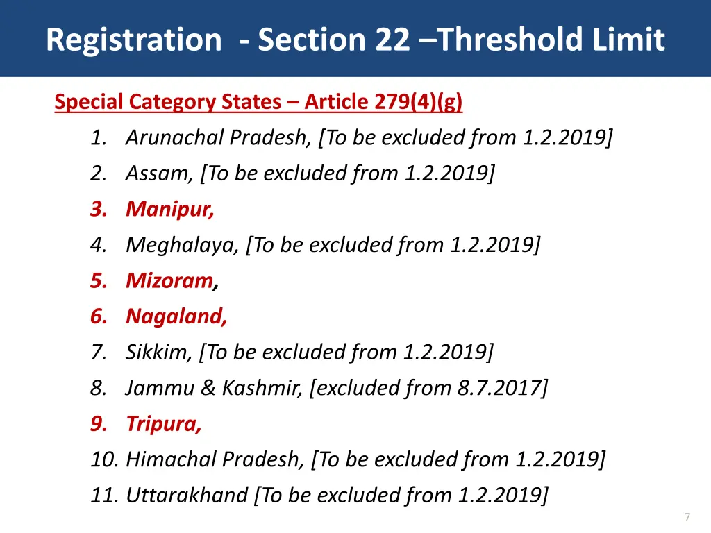 registration section 22 threshold limit