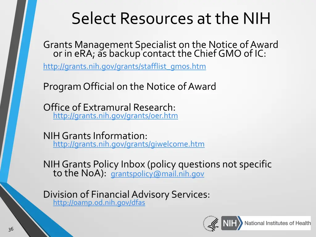 select resources at the nih