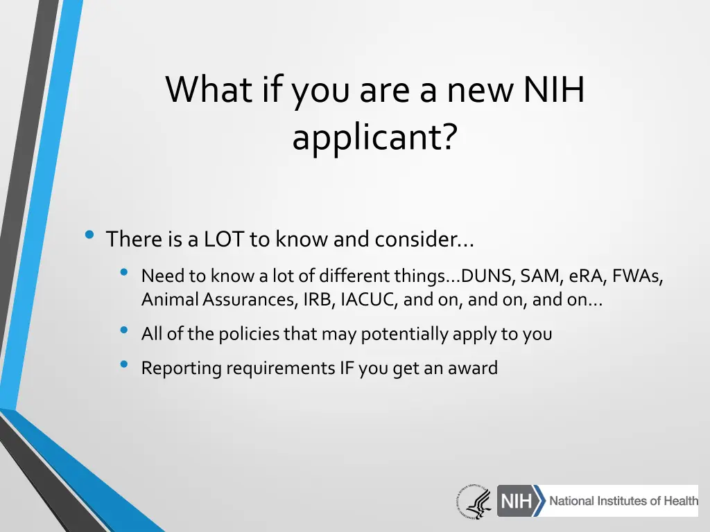 what if you are a new nih applicant