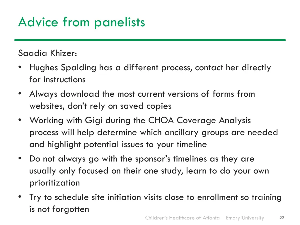 advice from panelists