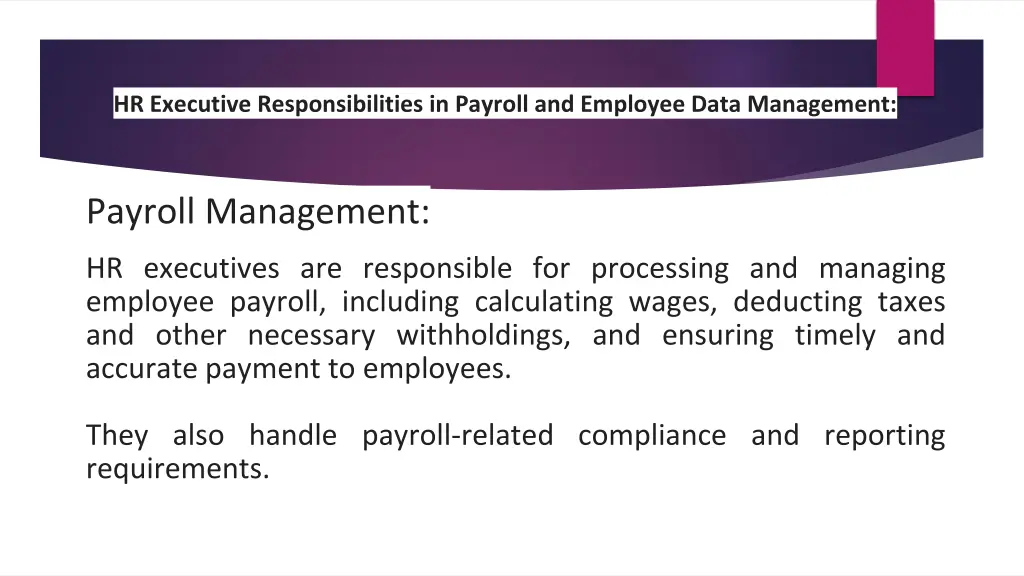 hr executive responsibilities in payroll