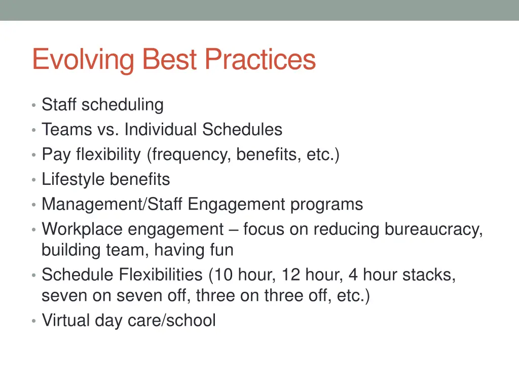 evolving best practices